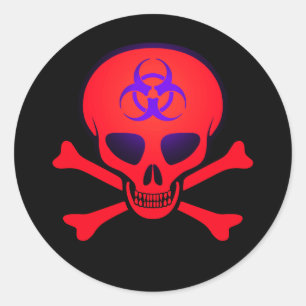 Red Biohazard Skull and Crossbones Sticker