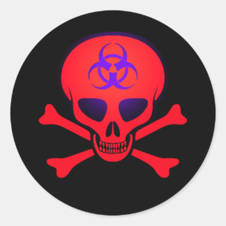 Red Biohazard Skull and Crossbones Sticker