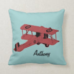 red biplane kids room toss pillow<br><div class="desc">Red vintage biplane boy's room toss pillow - featuring red vintage biplane on customisable blue background on one side and blue biplane on the other side which can also be customised</div>