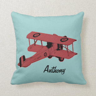 red biplane kids room toss pillow