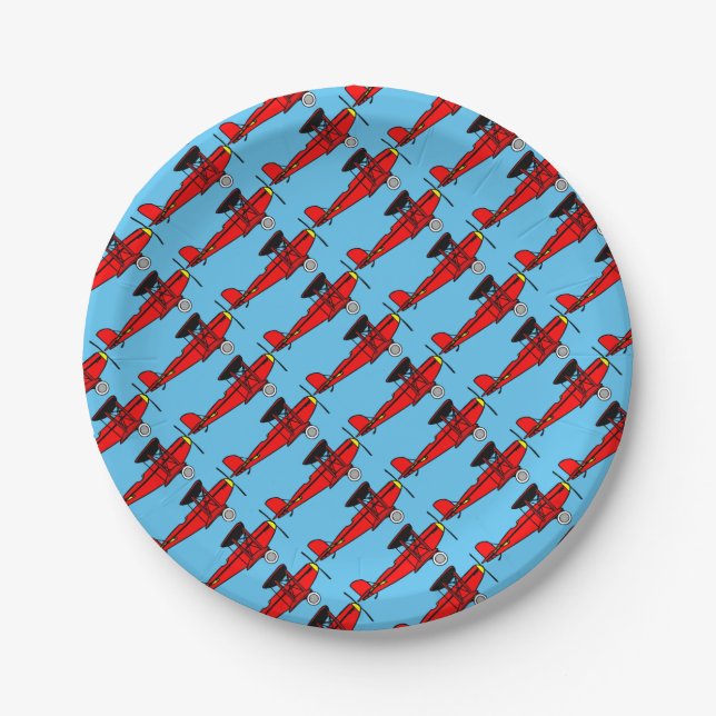 Red Biplane Paper Plate (Front)
