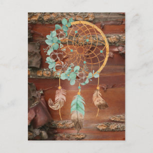 Red Birch Bark Brown and Turquoise Dreamcatcher Postcard