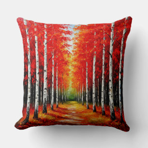 Red Birch Forest Pathway Capturing the Beauty Cushion