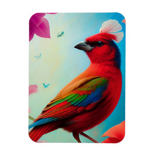 Red bird and flowers magnet