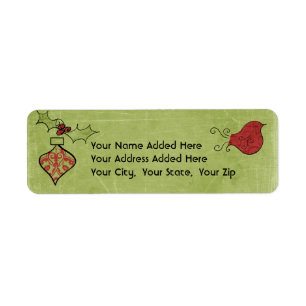 Red Bird and Ornament Return Address Labels