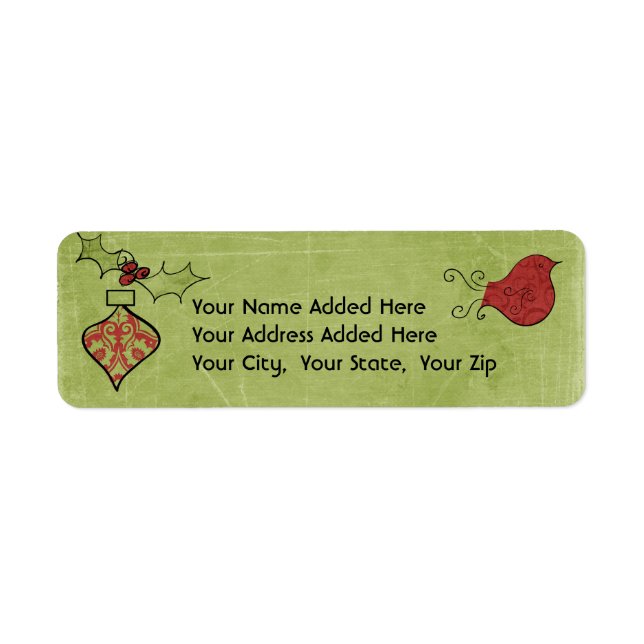 Red Bird and Ornament Return Address Labels (Front)
