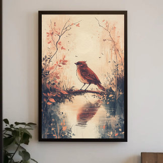 Red Bird and Water Nature Animal Wildlife Aestheti Poster