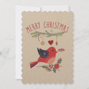 Red Bird and Wreath Christmas Scandinavian Card