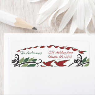 Red Bird Arch Leaf Swirl Art Nouveau Address Return Address Label