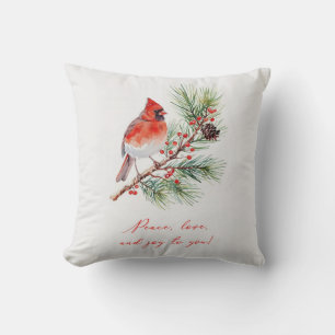 Red Bird Cardinal Christmas Throw Pillow