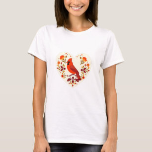 Red Bird (Cardinal) Lover - Boho Folk Art T-Shirt