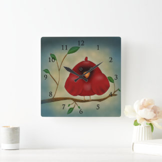 Red Bird Cardinal Square Wall Clock