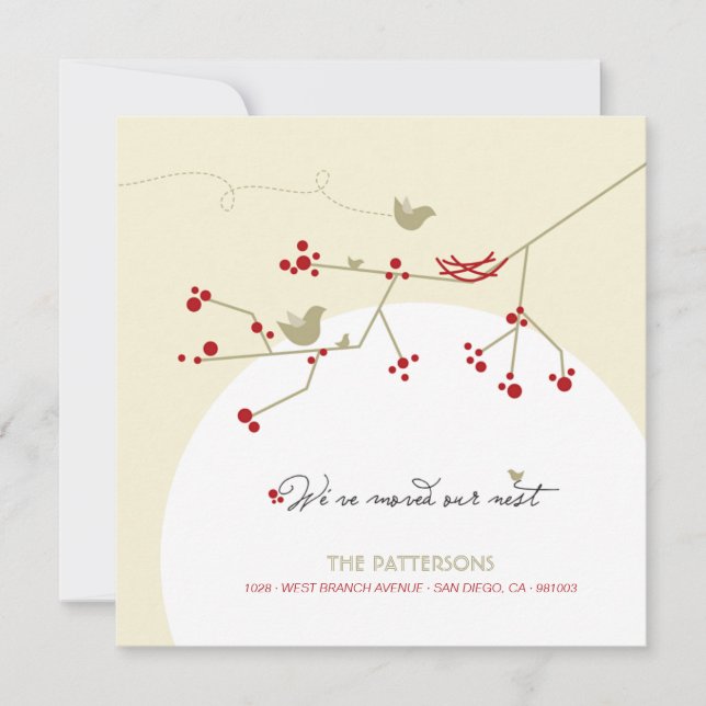 Red Bird Family's New Nest On Tree Home Moving Announcement (Front)