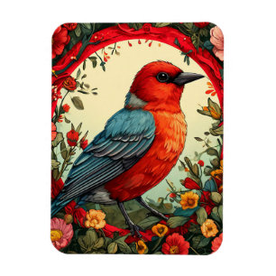 🐦 Red Bird Floral Wreath Nature Decor 🌸 Magnet