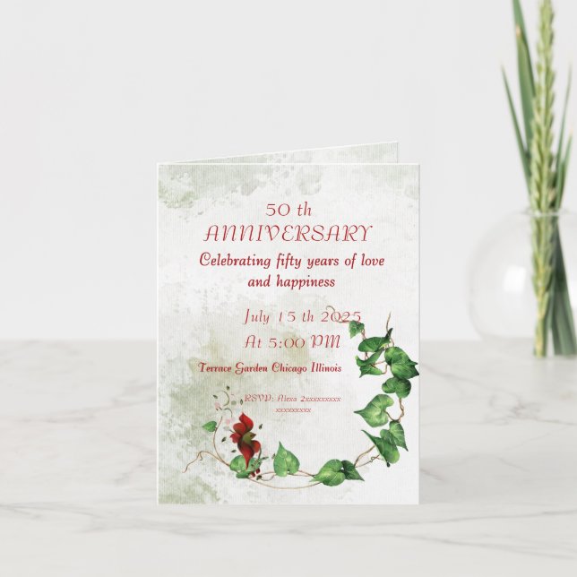 Red bird folded invitation  (Front)