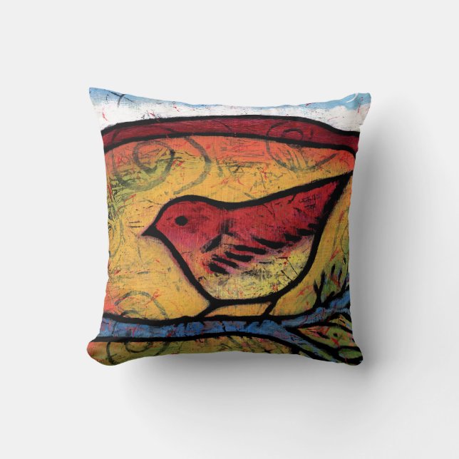 Red Bird Heard the Desert Calling Cushion (Front)
