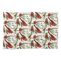 Red Bird, holly leaves, poinsettia, pine 