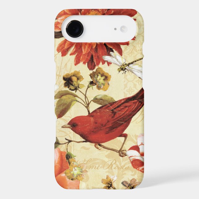 Red Bird in a Flower Garden Case-Mate iPhone Case (Back)