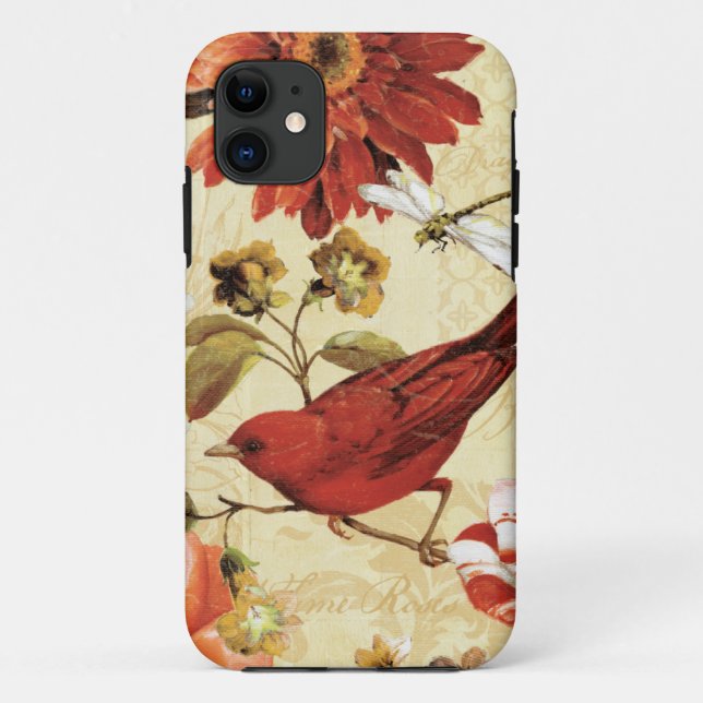Red Bird in a Flower Garden Case-Mate iPhone Case (Back)