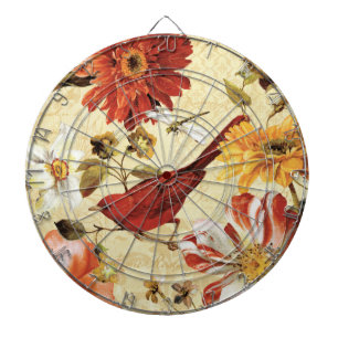 Red Bird in a Flower Garden Dartboard