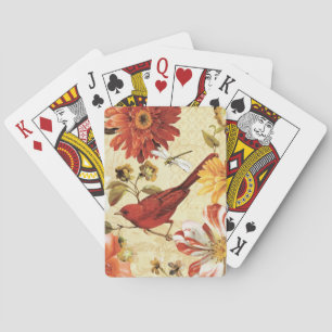 Red Bird in a Flower Garden Playing Cards
