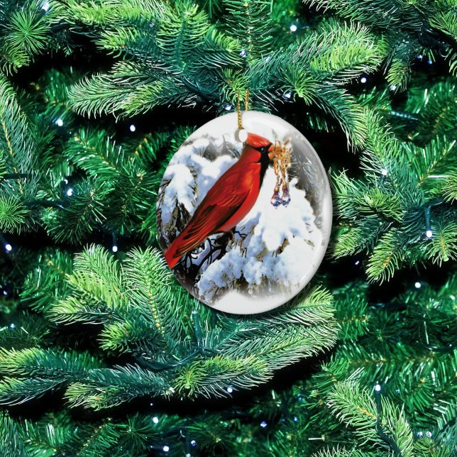red bird in snow ceramic tree decoration (Creator Uploaded)