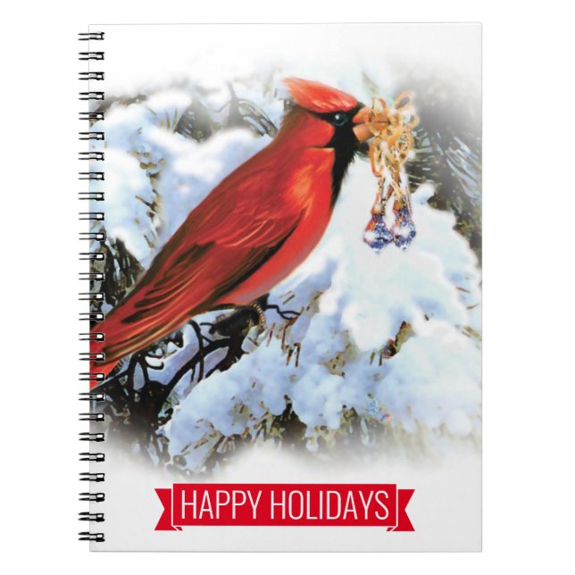 red bird in snow - Happy Holidays Notebook (Front)