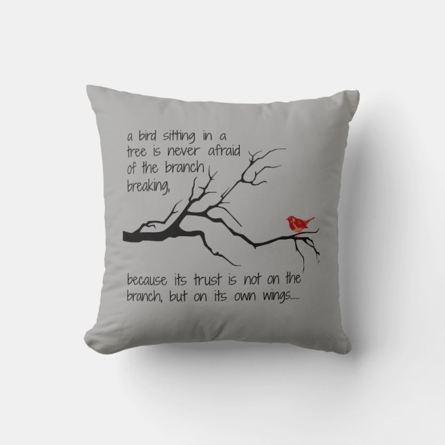 Red Bird in Tree, Have faith in yourself Cushion (Front)