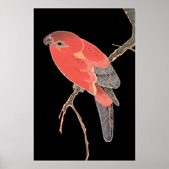 Red Bird Japanese Style Vintage Wall Art Poster (Front)
