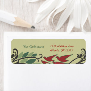 Red Bird Leaf Swirl Art Nouveau Return Address Return Address Label