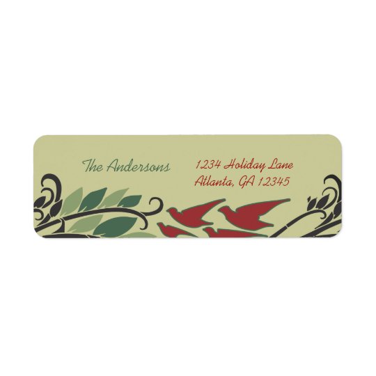 Red Bird Leaf Swirl Art Nouveau Return Address Return Address Label