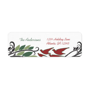 Red Bird Leaf Swirl Art Nouveau Return Address Return Address Label