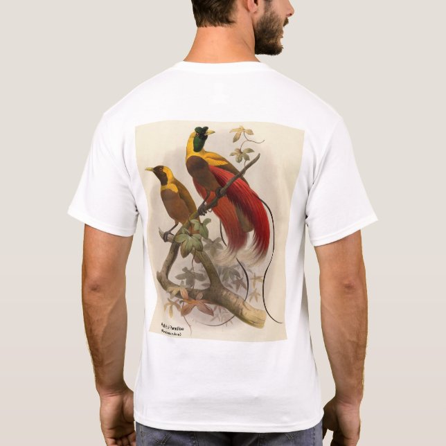 Red Bird of Paradise, front and reverse artwork T-Shirt (Back)