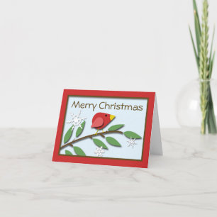 Red Bird on a Branch "Merry Christmas" Card