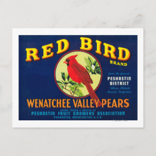 Red Bird Pear Crate LabelPashastin, WA Postcard