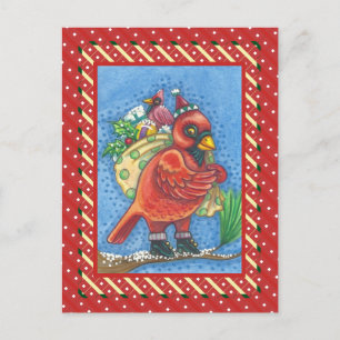 RED BIRD SANTA, GOOD CHEER CHRISTMAS CARDINAL HOLIDAY POSTCARD