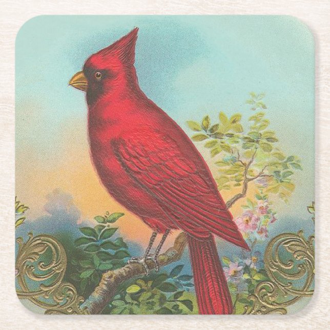 Red Bird Square Paper Coaster (Front)