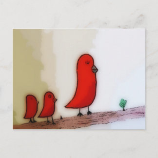 Red Bird With Babies Art Postcard