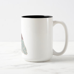 Red bird with blue flowers Two-Tone coffee mug