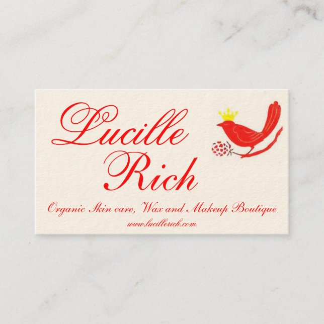 red birdfinal, Lucille, Rich, Organic Skin care... Business Card (Front)