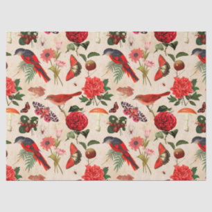 Red Birds Butterfly and Mushroom Decoupage Tissue Paper