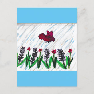 Red Birds Lavender Flowers Postcard