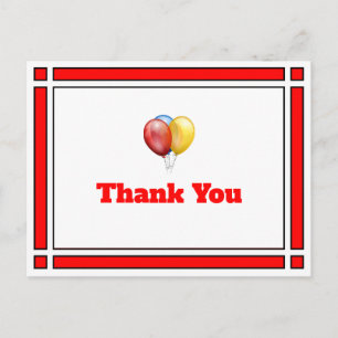 Red Birthday Balloons Thank You Postcard