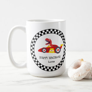 Red Birthday Dinosaur race car boy racing kid name Coffee Mug