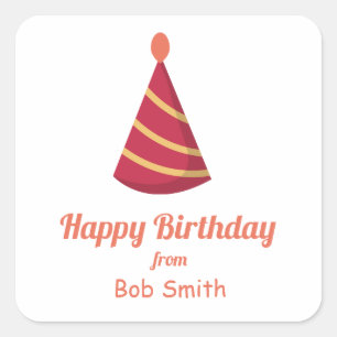 Red Birthday Party Hat Square Sticker