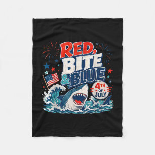Red bite &amp; blue shark funny 4th of july fleece blanket