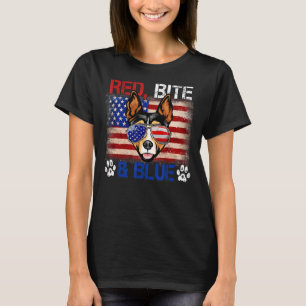 Red Bite Blue Dog 4th Of July Rat Terrier Usa Flag T-Shirt