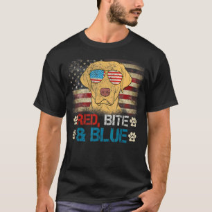 Red Bite Blue Labrador Retriever American Usa Flag T-Shirt