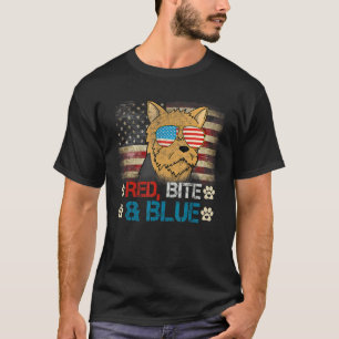 Red Bite Blue Yorkshire Terrier American Usa Flag T-Shirt