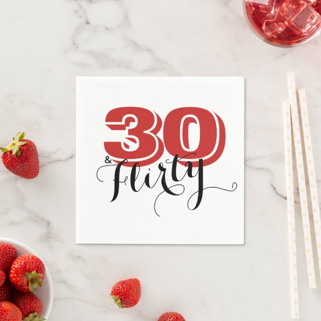 Red/Black 30 & FLIRTY 30th Birthday Party Modern Napkin (Insitu)